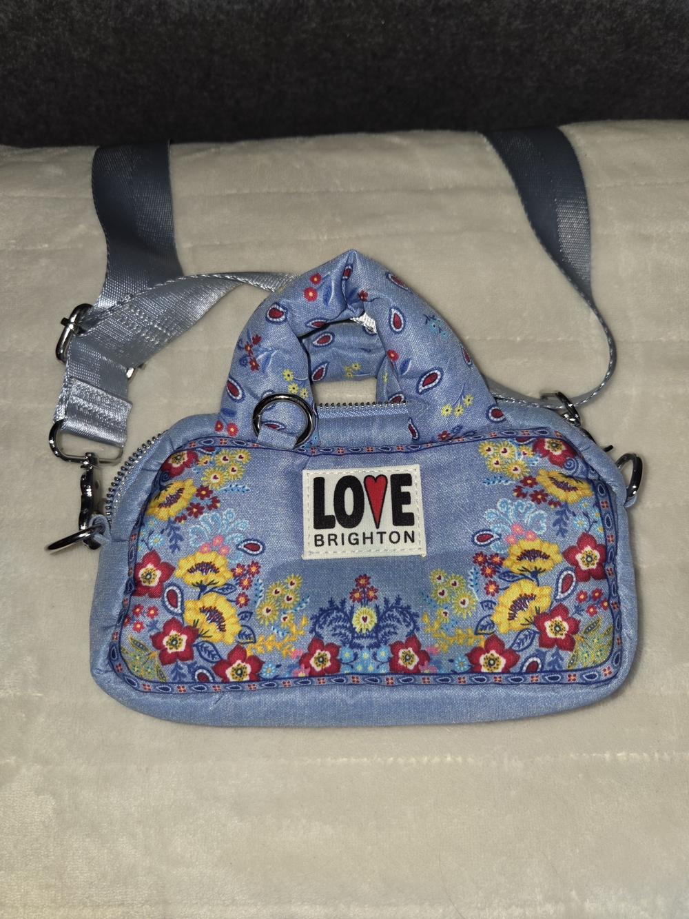 Brighton LOVE Blue Floral Crossbody Bag